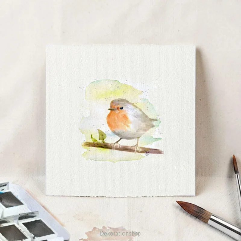 MiniWintergoldhähnchen - Aquarell, Miniatur Kunstdruck auf Büttenpapieratur, Kunstdruck nach handgemaltem Aquarell, Blumenwiese
