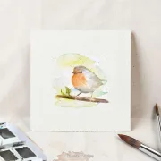 MiniWintergoldhähnchen - Aquarell, Miniatur Kunstdruck auf Büttenpapieratur, Kunstdruck nach handgemaltem Aquarell, Blumenwiese