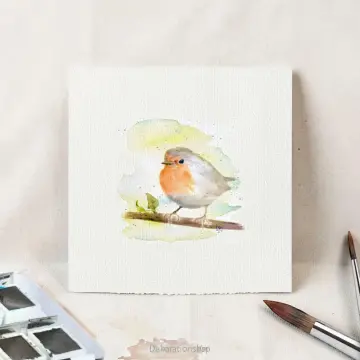 Rotkehlchen - Aquarell, Miniatur Kunstdruck auf Büttenpapier