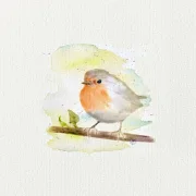 Rotkehlchen - Aquarell, Miniatur Kunstdruck auf Büttenpapier